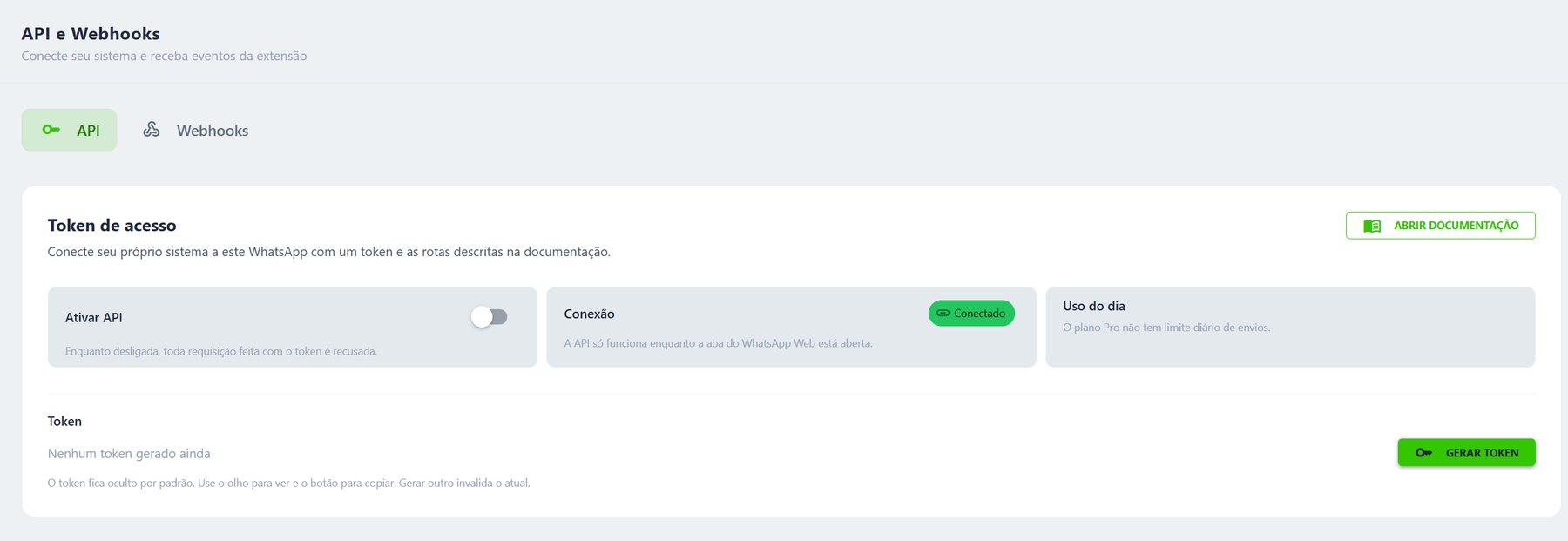 Configuração de API e webhooks