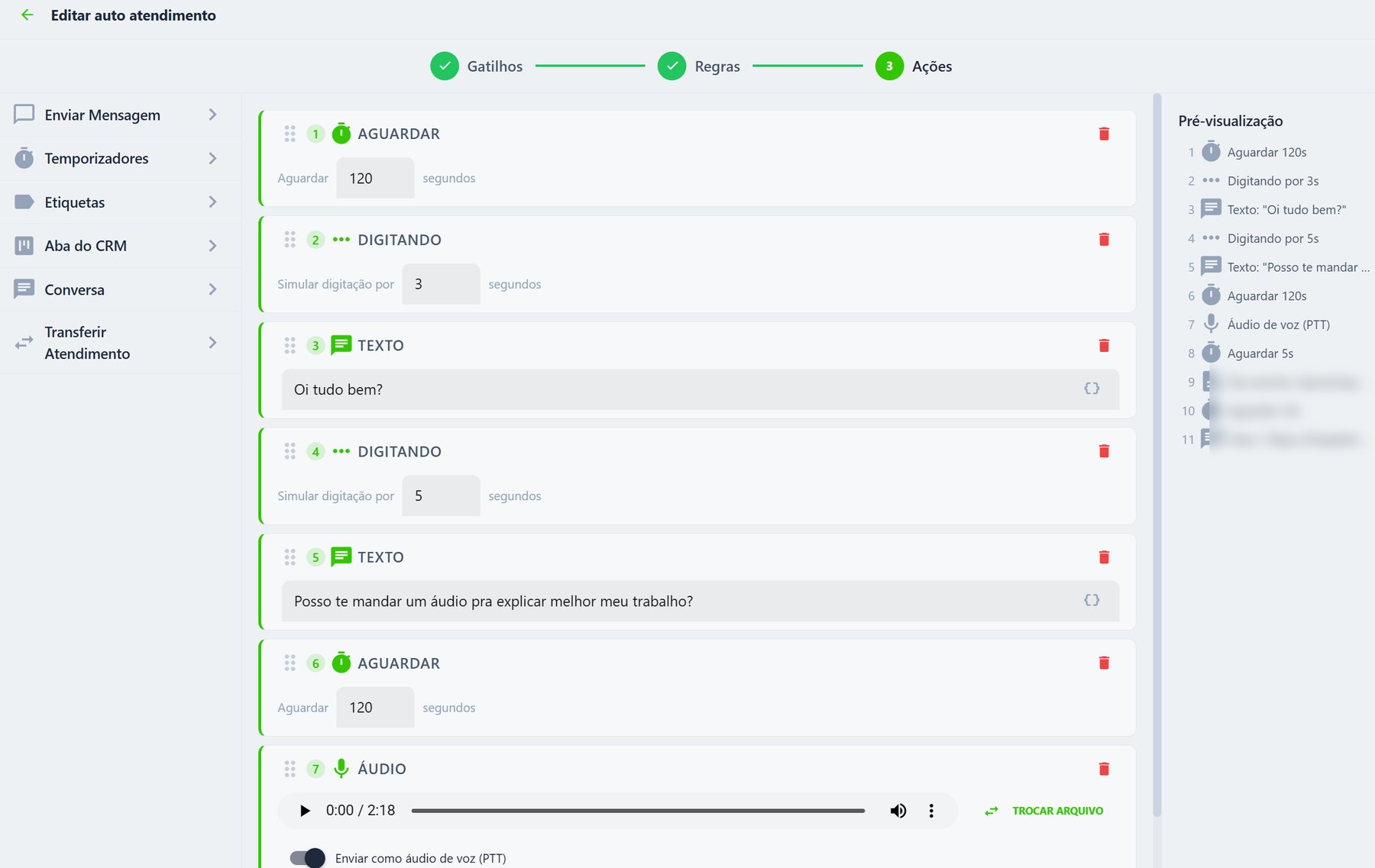 Editor de auto atendimento do WhatZip