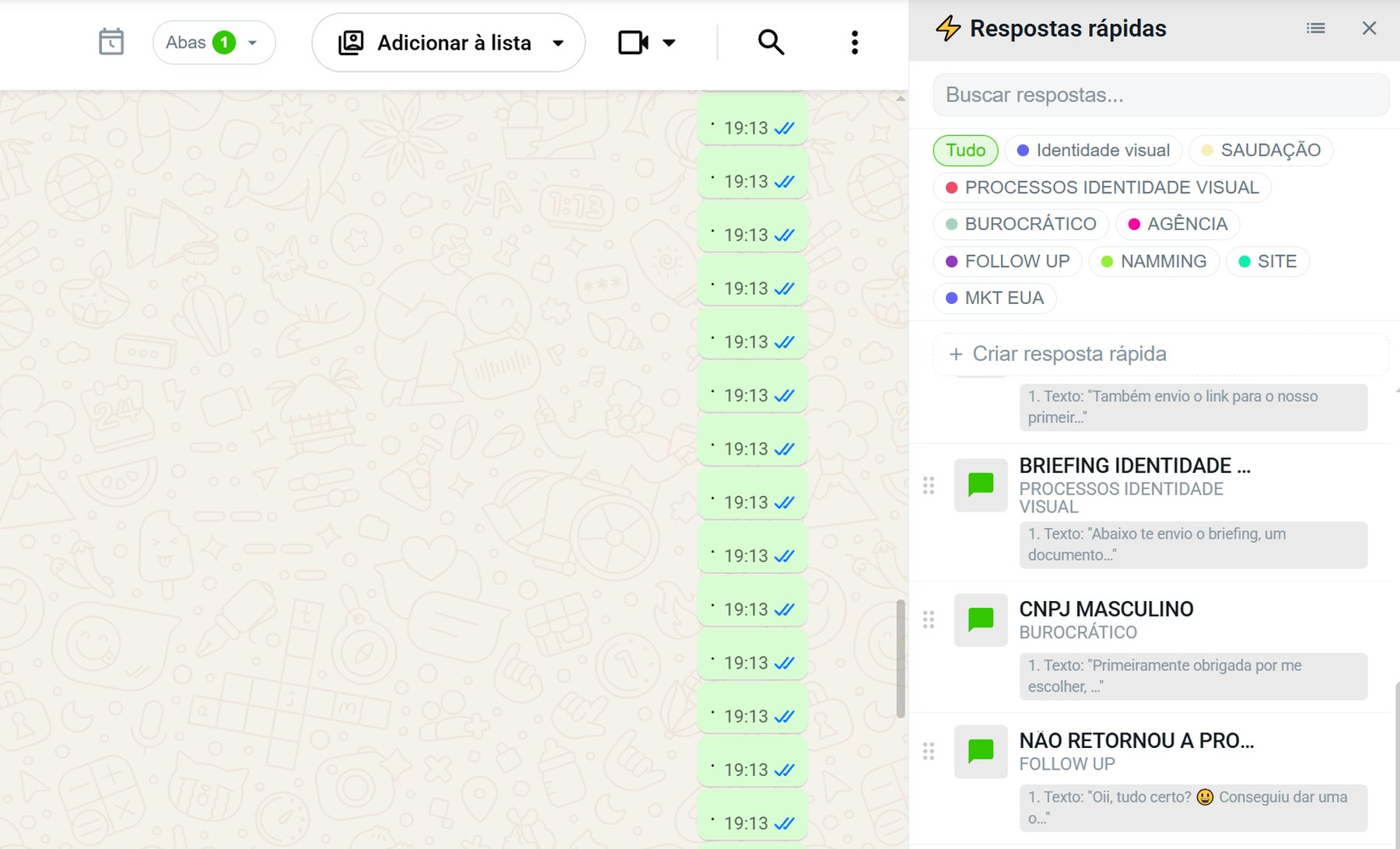 Painel de respostas rápidas no WhatsApp Web